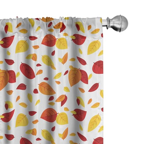 Ambesonne Leaf Curtains, Colorful Fall Autumn Leaves on White Background Seasonal Design Modern Art, Window Treatments 2 Panel Set for Living Room Bedroom, Pair of - 28" x 84", Red Orange Yellow