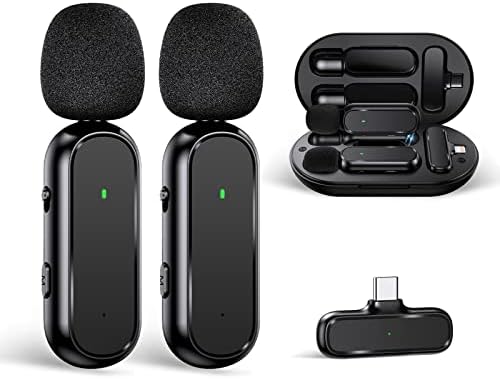 MIOGREN Wireless Lavalier Microphone for Type-C Phone with Charging Case Wireless Clip on Microphones Noise Reduction Plug-Play Wireless Microphones for Video Recording Vlog Interview