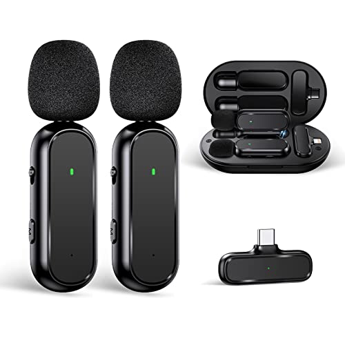 Miogren Wireless Lavalier Microphone For Type-C Phone With Charging Case Wireless Clip On Microphones Noise Reduction Plug-Play Wireless Microphones For Video Recording Vlog Interview #TOP1