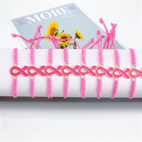 16 Pcs Breast Cancer Awareness Bracelets Adjustable Pink Ribbon Bracelets for Fundraiser Events Survivor Support4