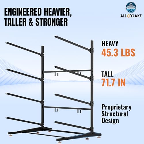 Image of 4-Tier Freestanding Kayak Rack, Pro-Grade Heavy Duty Outdoor Storage for 4 Boats, 440 lbs Max Capacity, Rust-Proof 304 Stainless Steel Hardware (Black)