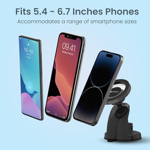 Image of Portronics Clamp M4 Prime Magnetic Car Phone Mount with Strong Suction Cup, 360 Rotation, 90 Tilt, Windshield & Dashboard Mount, Metal Ring Included, Fits 5.4-6.7 Inch Smartphones, Black