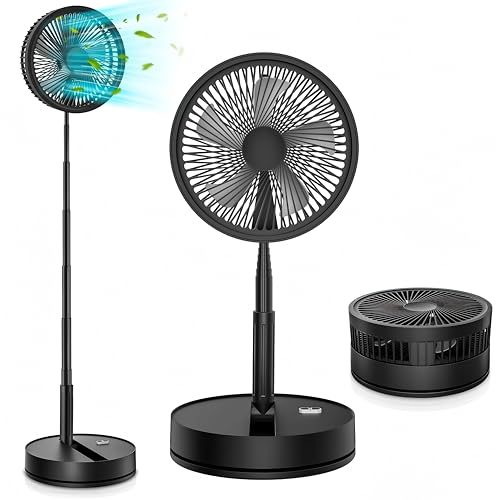 Ventilador de Pie Portatil Silencioso - 8,6" Plegable Suelo/Mesa Fan con Mando a Distancia, 8000mAh Bateria USB C Recargable, 4 Modos, Temporizador, Auto-rotación, para Dormir Oficina Camping (Negro)