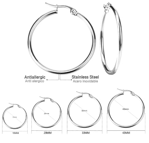 Hoop Earrings Set 30mm/40mm/50mm/60mm/70mm Gold/Silver/Rose Gold Hypoallergenic, Lightweight, 316L Stainless Steel, 18K Gold Plated2