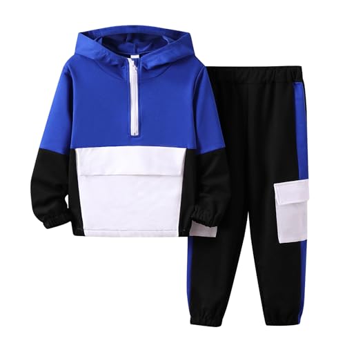 Image of Azmxynol Boys Clothes Kids Little Boy Color Block Half Zip Hoodie & Jogger Pants 2 Piece Outfit Set,4-12 Years