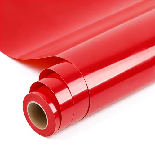 AMAZINGHOME Rouleau film textile rouge - 30,5 cm x 600 cm, à repasser premium, compatible traceurs, flexible pour vêtements, sacs, déco maison.