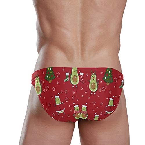 Chinein Men’s Swimming Briefs- Adjustable Drawstrings - Comfortable Low Waist Swim Trunks Happy Avocado Christmas Holiday #TOP2