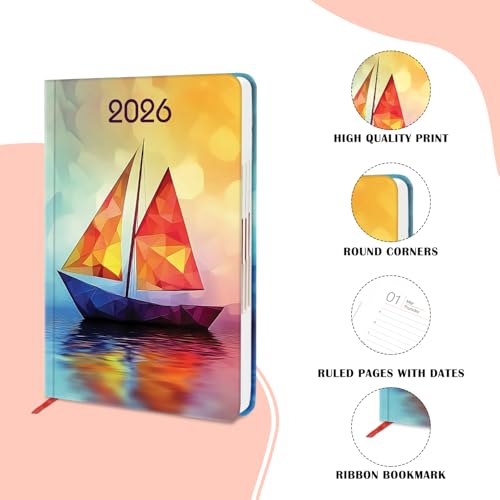 Image of A5 Size Hard Bound 1 Day To A Page Format New Year Executive Daily Planner 2026 Diary with Month Cut Index and Bookmark I Diary 2026 For Girls Women I 344 Pages I 21x15 Cm