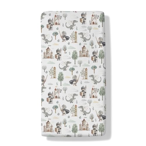 Cute Pastel Dragons Castle Knight Baby Crib Sheets Fantasy Dragons Trees Standard Crib Toddler Mattresses Magical Nursery Bedding Sheet Crib Mattress Sheets 28x52in