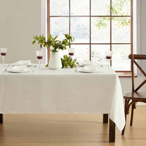 Elrene Home Fashions Villeroy & Boch Classic Embroidered Border Tablecloth - Elegant Table Cover for Dining Table, Weddings, Events, White 60