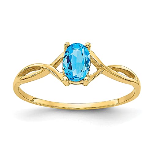 14k Yellow Gold Blue Topaz Birthstone Band Ring Size 7.00 Stone December Fine Jewelry For Women Gifts For Her