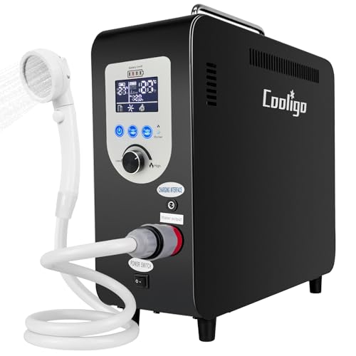 Calentador de agua portátil para camping, batería de 4500mAh para ducha de campamento de propano, ducha exterior sin tanque de 40,900 BTU para senderismo, viaje, mascotas y lavado de autos