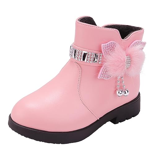 IWIHMIV Girl Non Slip Boots Kids Ankle Boots Warm Side Zipper Boots Low Heel Short Booties Winter Snow Boots Outdoor Shoes