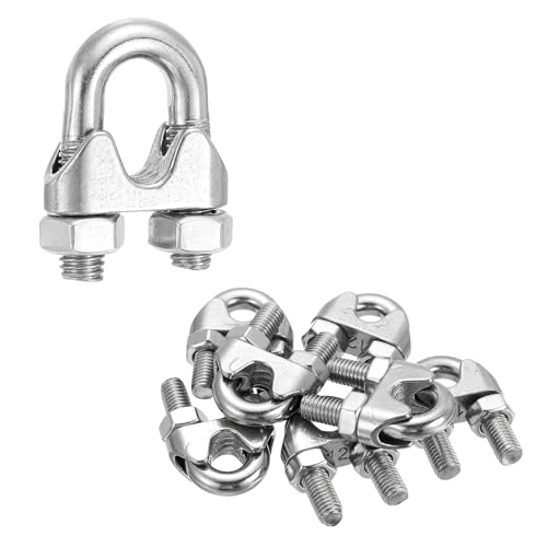 sourcing map 8 abrazaderas de clip de cable de cuerda de alambre de 1/2 pulgada M12 pequeñas 304 de acero inoxidable 304 para aparejos seguros, tendedero, color plateado