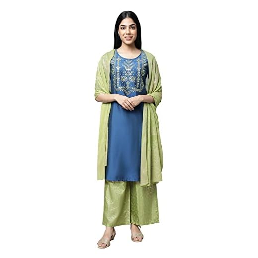 Aurelia Women's Navy Embroidered Blend Regular Kurta