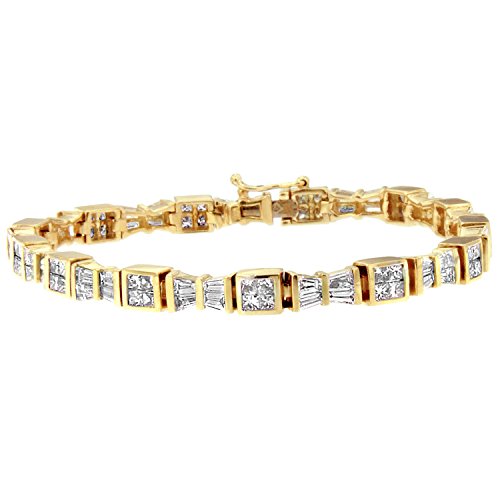 Original Classics 14K Yellow Gold Princess and Baguette Cut Diamond Bow Bracelet (5 3/4 cttw, H-I Color, SI1-SI2 Clarity)