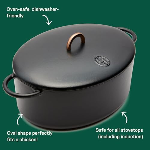 Great Jones Dutchess Cast Iron Dutch Oven Pot With Lid (Pepper) - Large 6.75 Quart Size, Dual Handles - All Stovetop Safe - 500° Dutch Oven For Bread Baking | Dishwasher Friendly