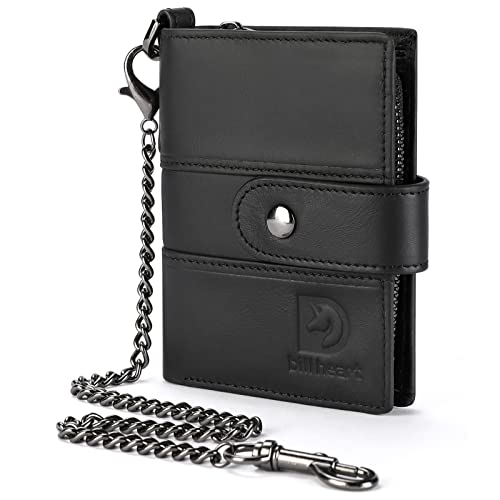 Image of bill heart Chain Wallets for Men, RFID Blocking Genuine Leather Wallets with Anti-Theft Chain