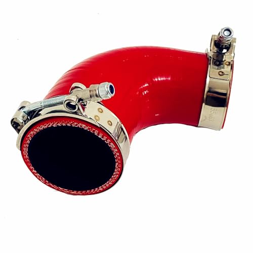 AotoKoop 2" to 2.5" (51 to 63mm) ID 90 Degree Silicone Reducer Coupler, 4" (102mm) Long Leg for Radiator Coolant, 4-Ply Reinforced with 2 T to Bolt Clamps, Red