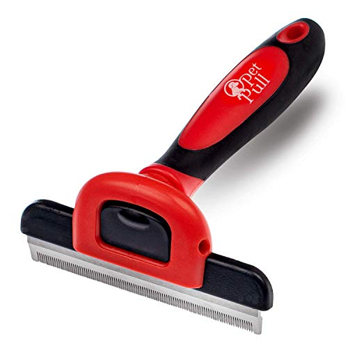 PET PULL Pet Grooming Brush - Professional Deshedding Tool for Dogs & Cats - Reduces Shedding Up to 95% - Pet Knot Detangler Comb w Anti-Slip Handle & Detachable Head - Long & Short Dead Hair Remover