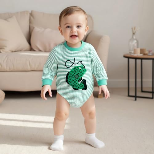 Newborn Baby Boy Girl Romper Long Sleeve Striped Outfit Waffle Bubble Jumpsuit Fall Winter Clothes3