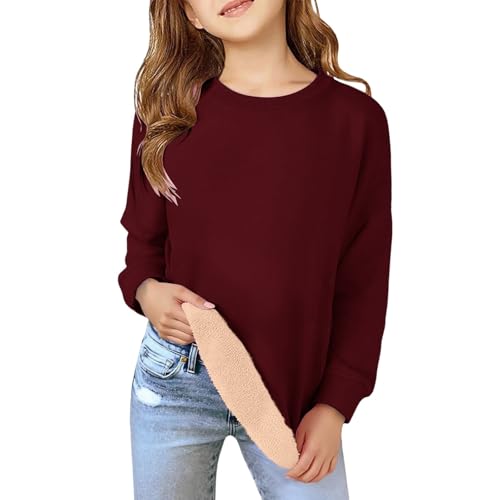 Girls Fleece Pullover Winter Crewneck Long Sleeve Thermal Fall Sweatshirts Kids Preppy Warm Solid Loose Clothes