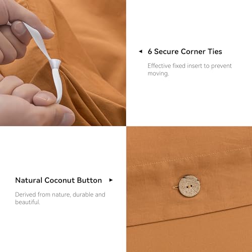 Image of JELLYMONI Cotton Duvet Cover Cal King Size - Burnt Orange Comforter Cover with Button 100% Washed Cotton 3PCS Breathable Soft Solid Bedding Set Duvet Cover 104x98in & 2 Pillowcases (NO Comforter)