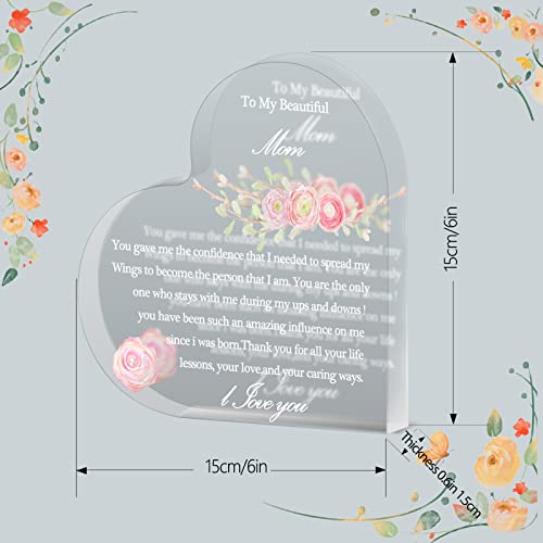 Mother's Day Gift From Daughter & Son,Acrylic Heart Sculpture Table Plaque To My Beautiful Mom Keepsake Gift For Mother's Day Birthday Present #TOP2