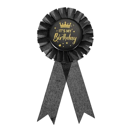 PATIKIL 6" x 3" Geburtstagsschleifen-Anstecker Es Ist Mein Geburtstag Anstecker Stoff Weißblech Abzeichen Brosche Für Partydekoration Feierzubehör Schwarz