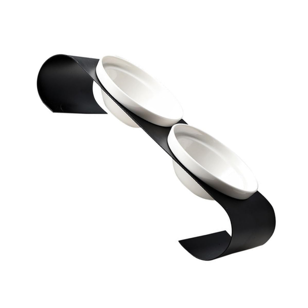 Mikikit Gamelle pour Chat en Céramique Blanche Double Bol Surélevé et Support en Fer Robuste, Design Simple et Pratique pour Animaux de Petite Taille