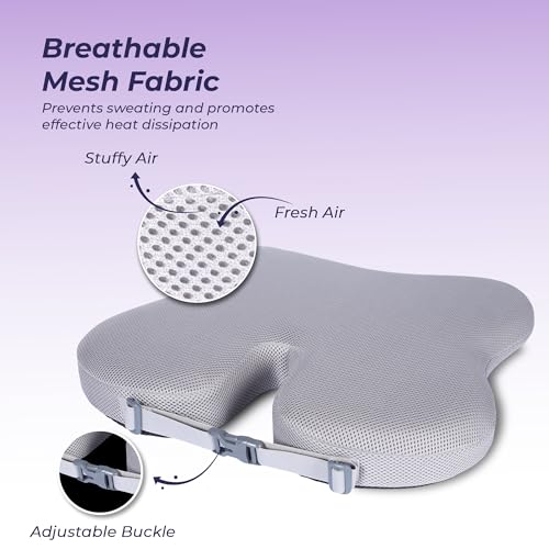Image of Billebon Ultimate Car Wedge Seat Cushion | Premium Memory Foam Cushion with Coccyx Tailbone Cutout | Helps Relieve Hip| Tailbone & Lower Back Pain | Supports Weight Up to 100 kg - Grey (Pack of 2)