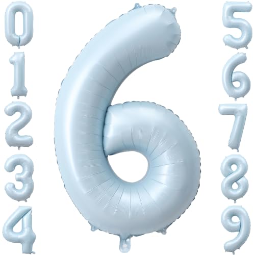 40 Inch Light Blue Number 6 Foil Balloon for 6th Anniversary Birthday Decor