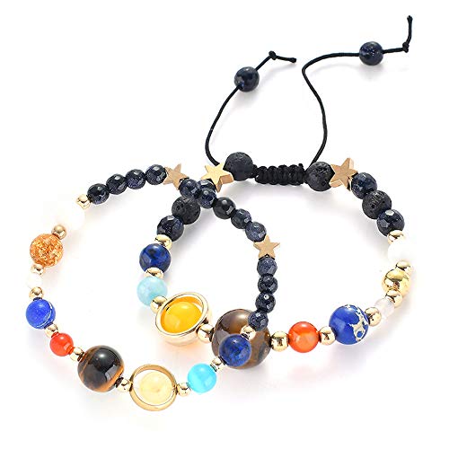 CHUANGE Pulseira do sistema solar 9 planetas Galaxy Universe Guardian Crystal Gemstone Beads Pulseir