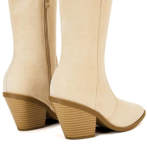 Womens Side Zipper Knee High Boots Chunky Block Heel Square Toe Comfortable Long Boots #TOP4