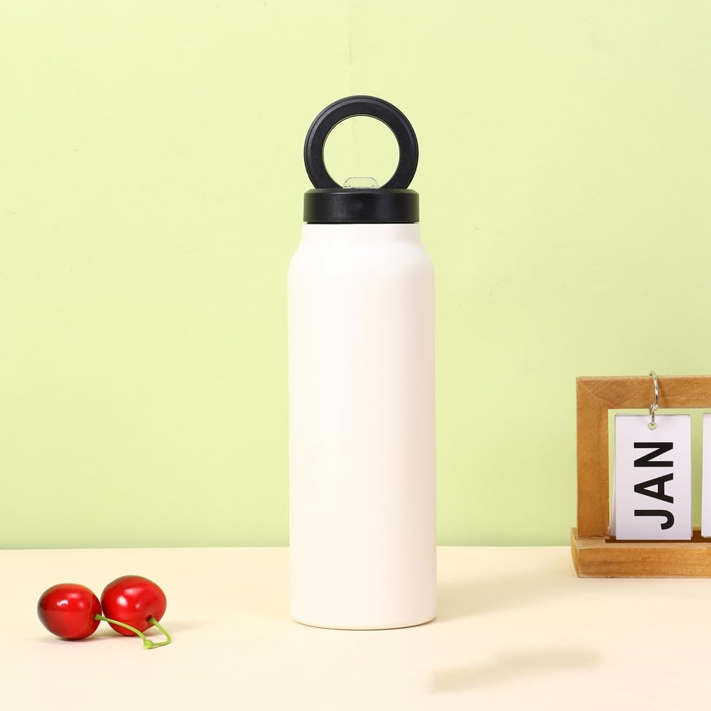 Borraccia Termica Bianca 720 Ml In Acciaio Inox Con Supporto Magnetico Per Telefono – Perfetta Per Viaggi, GPS, Videochiamate E Multitasking