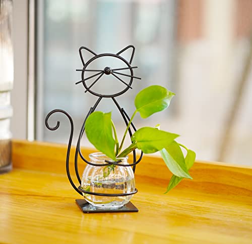Joyathome Desktop Glass Planter Vase Holder Metal Cat Plant Terrarium Stand for Plants Creative Decorations for Home Patio Lawn Garden