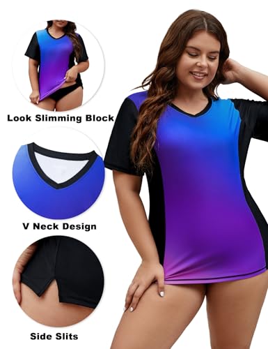 Tournesol Women's Plus Size Rash Guard UV Sun Protection Swim Shirts Short Sleeve Swimwear Swimsuit Tops4