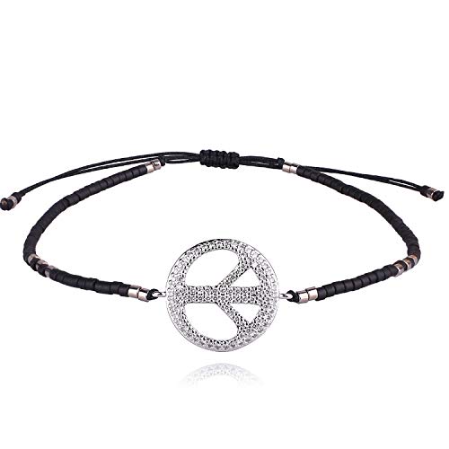 KELITCH Womens Peace Icon Friendship Bracelets Handmade Miyuki Beads Strand Bracelets New Beach Sand Bracelet Bangle (Black)