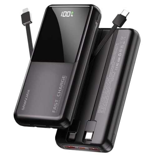 Power Bank Chargeur Portable 20 000 mAh 22,5 W avec câbles intégrés USB-C PD3.0 QC4.0 avec écran LCD pour iPhone 17 16 …