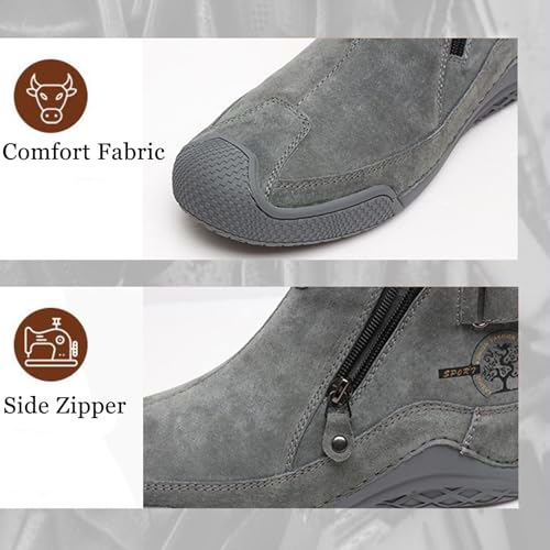 Zeberfi Men's Waterproof Suede Chukka Ankle Boots for Hiking Camping & Driving All Season Fashion Retro Side Zip Hand Stitched High Top Chukka Outdoor Walking Sneakers2