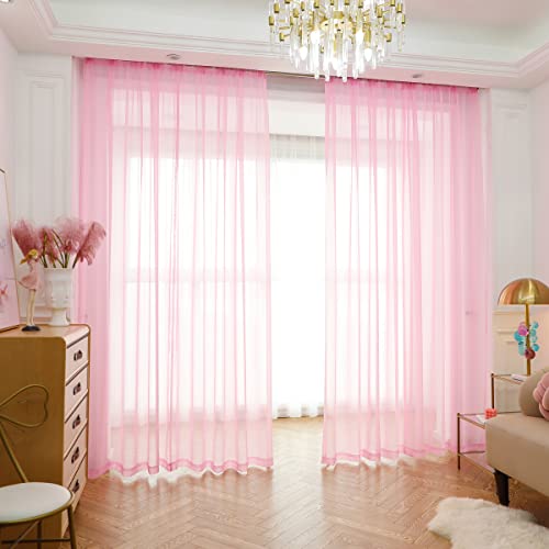 MIANBO Pink Sheer Curtains 84 Inches Length 2 Panels Set Window Sheer Curtains Basic Rod Pocket for Bedroom Children Living Room Yard Kitchen