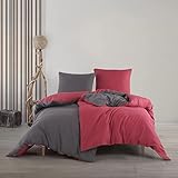Lieferumfang : 4Teillig Bettwäsche-Set Rot Anthrazit. Besteht aus 2x Kopfkissenbezug 80x80 cm und 2x bettwäsche 135x200 cm.