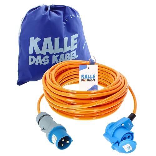 KALLE DAS KABEL Prolunga CEE Kalle Blue Signal - 2,5 mm² - Angolare - Per industria, edilizia, barca, camper, campeggio - Cavo completamente puro - 20 m
