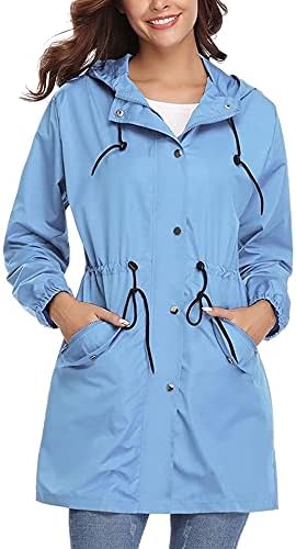 Alebame Women's Long Raincoat Lightweight Rain Jackets Waterproof Drawstring Windbreaker Reusable And Packable Rain Protection for Outdoor Hiking Climbing
