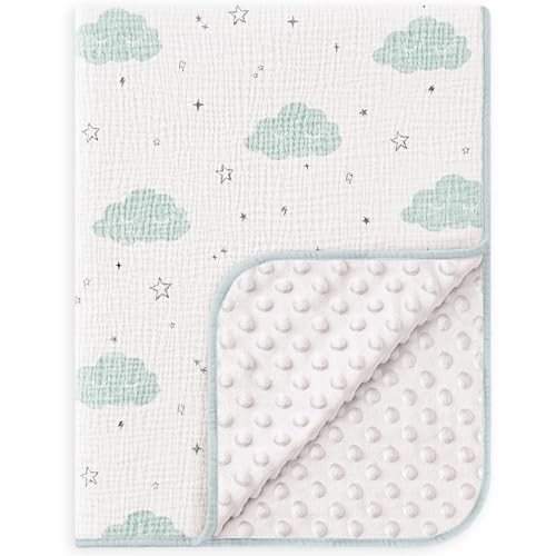 Image of Susurration Baby Blanket for Unisex Boys Girls, Soft Nursery Minky Blanket with Muslin Cotton Front and Dotted Fleece Back, Receiving Blanket for Baby Newborn Infant, 30x40inch (Cloud)