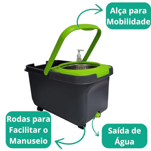 Mop Giratório Esfregão Limpeza Geral Cesto Inox 16l Flytex Cabo 1,52m