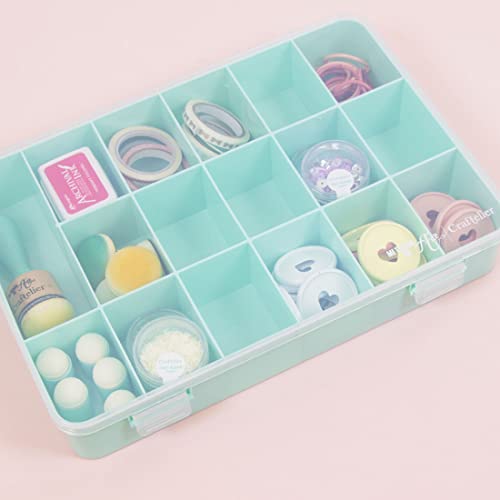 Image of Craftelier - Organizer Box with 17 Compartments for Cardmaking, Scrapbooking and Craft Supplies | Dimensions 26.5 x 17.8 x 4.2 cm (10.4 inch x 7 inch x 1.65 inch) - Transparent and Turquoise Color