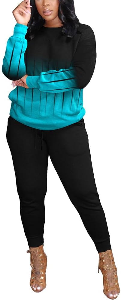 HBQ Two Piece Outfits For Women Casual Long Sleeve Sweatsuits Jogger Tracksuits Lounge Sets With Pockets - Image 2