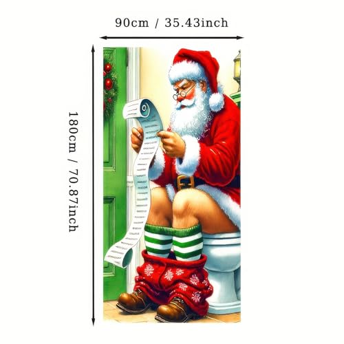 Image of BlissYard Christmas Door Cover 71x35 Inch Funny Santa Reading List Door Banner, Merry Christmas Winter Porch Sign for Front Door, Holiday Party Indoor Outdoor Decor Farmhouse Entry Hanging Cover
