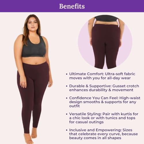Image of Adira | Plus Size Leggings for Women | Plus Size Leggings for Women | High Waist | Ankle Length | Soft Cotton & Elastane Blend | Non-See-Through | Gusset Crotch Prevents Ripping